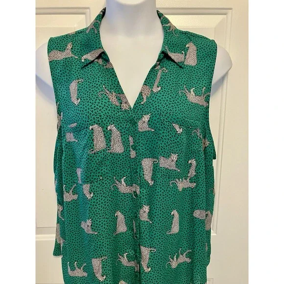 Torrid 3‎ 3X Madison Sleeveless Shirt Kelly Green Leopard Animal Print Women’s - Picture 2 of 6